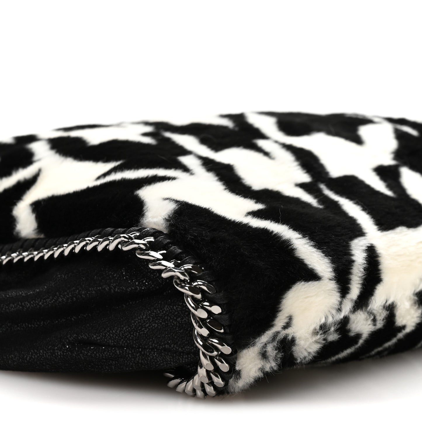 Eco Fur Houndstooth Big Falabella  Tote Black White