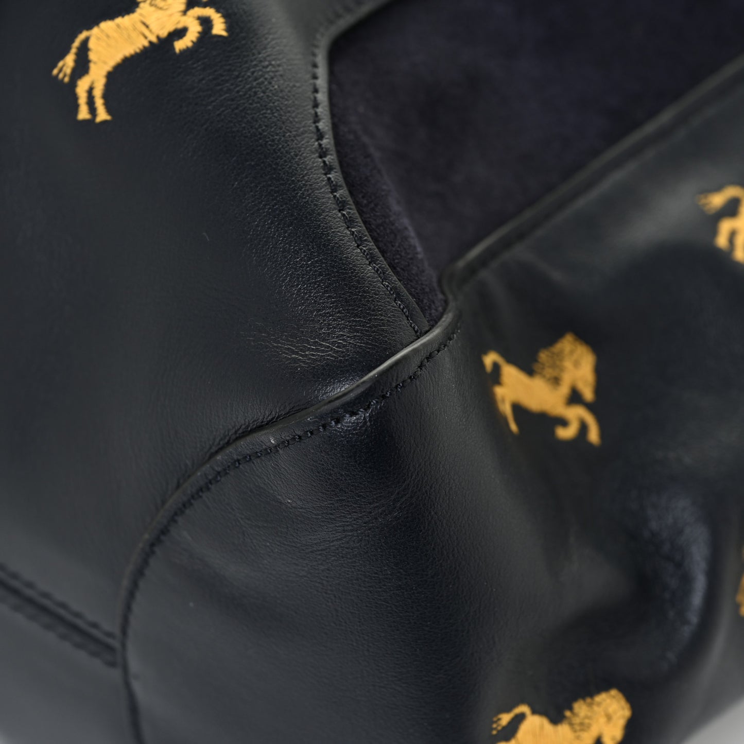 Smooth Calfskin Little Horses Embroidered Tao Zipped Tote Black