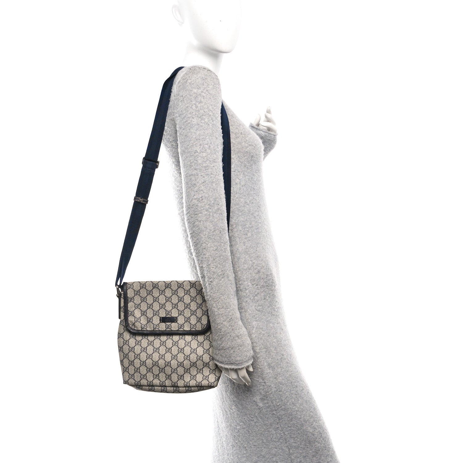 Gucci GG Plus Monogram Sellieria Calfskin Small Flap Messenger Bag Beige Blue 2 of 10