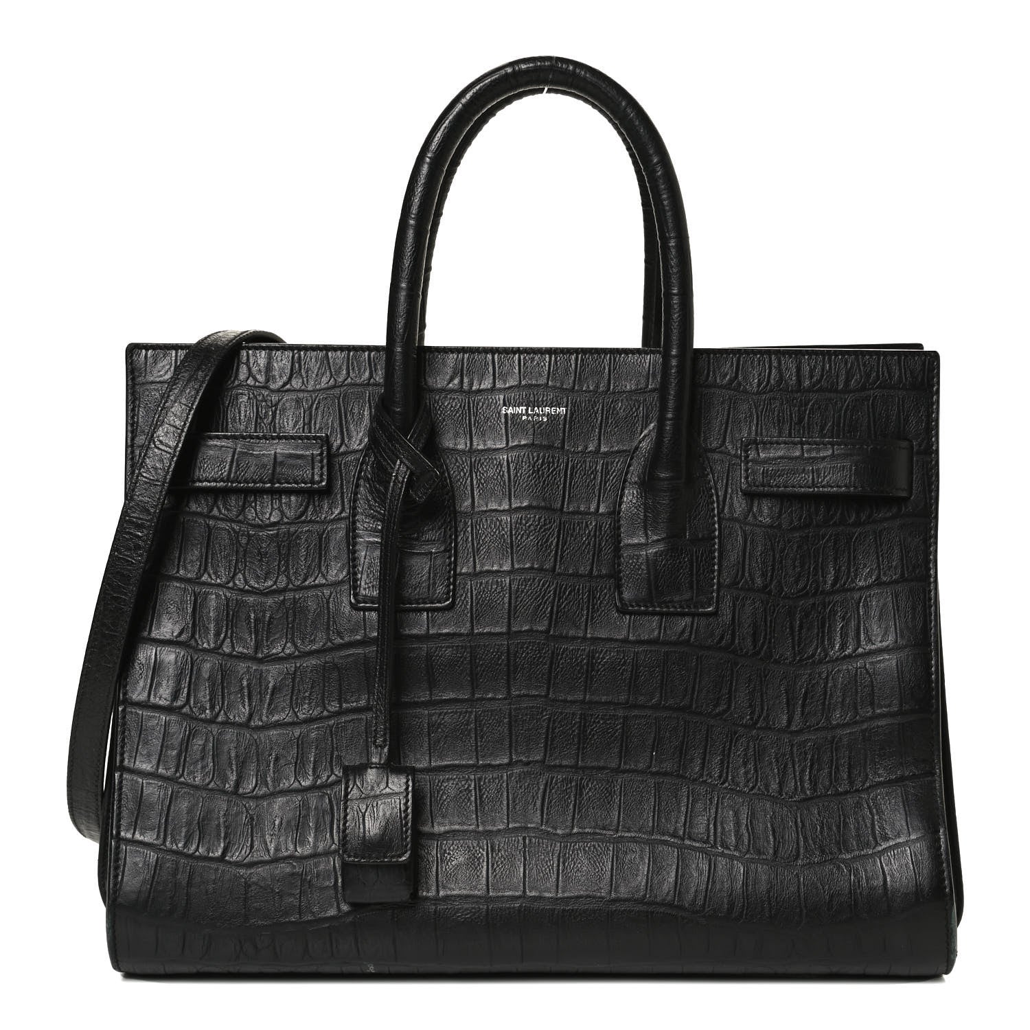 Saint Laurent Calfskin Crocodile Embossed Small Sac de Jour Black 1 of 12