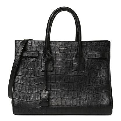 Saint Laurent Calfskin Crocodile Embossed Small Sac de Jour Black 1 of 12