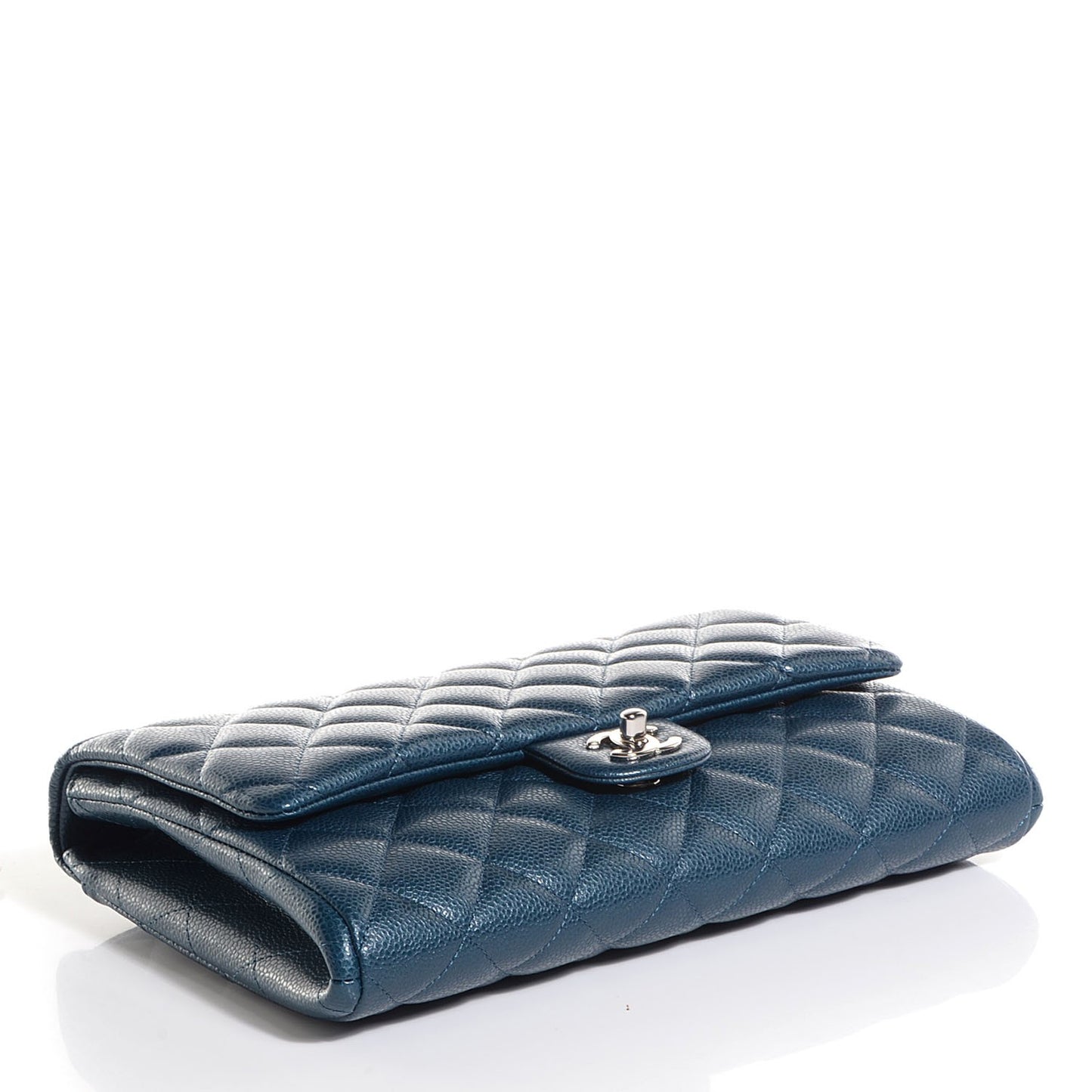 Iridescent Caviar Quilted Clutch With Chain Flap Blue