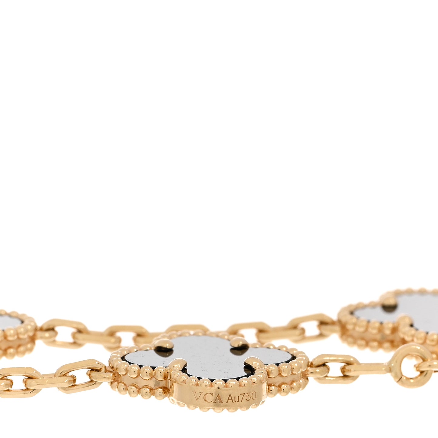 18K Yellow Gold Black Onyx 5 Motifs Vintage Alhambra Bracelet