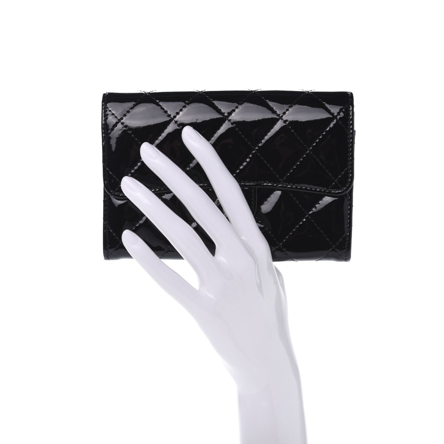 Patent Quilted Small Flap Wallet Black