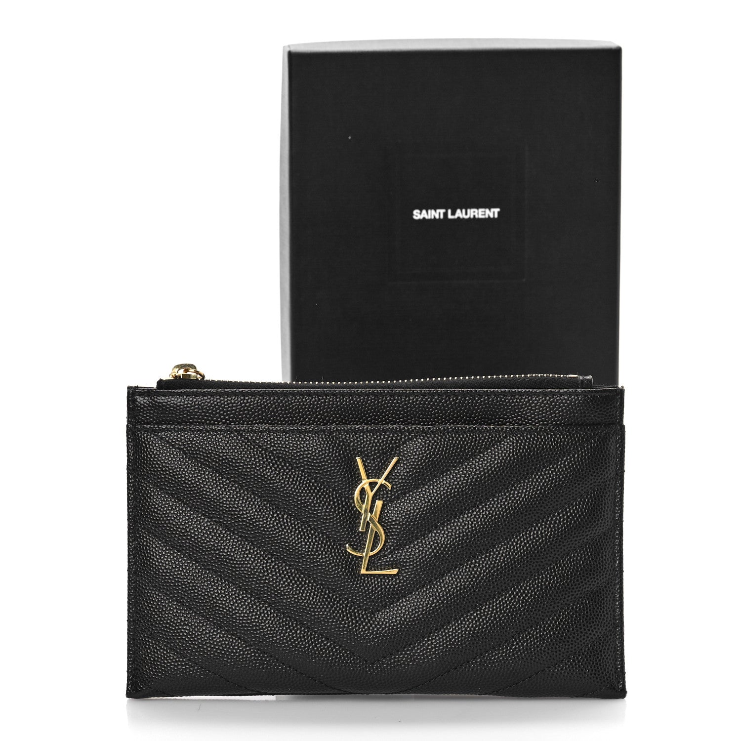 Saint Laurent Grain De Poudre Chevron Monogram Bill Pouch Black 8 of 8