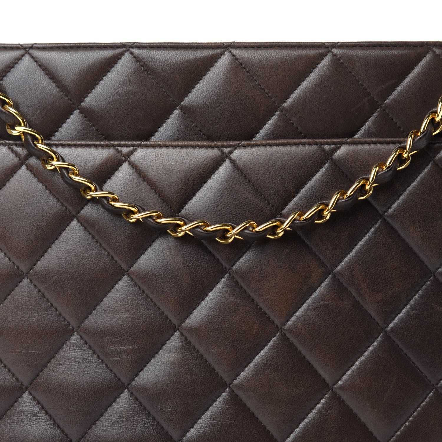 Chanel Lambskin Quilted Shopping Tote Dark Brown 15 of 15