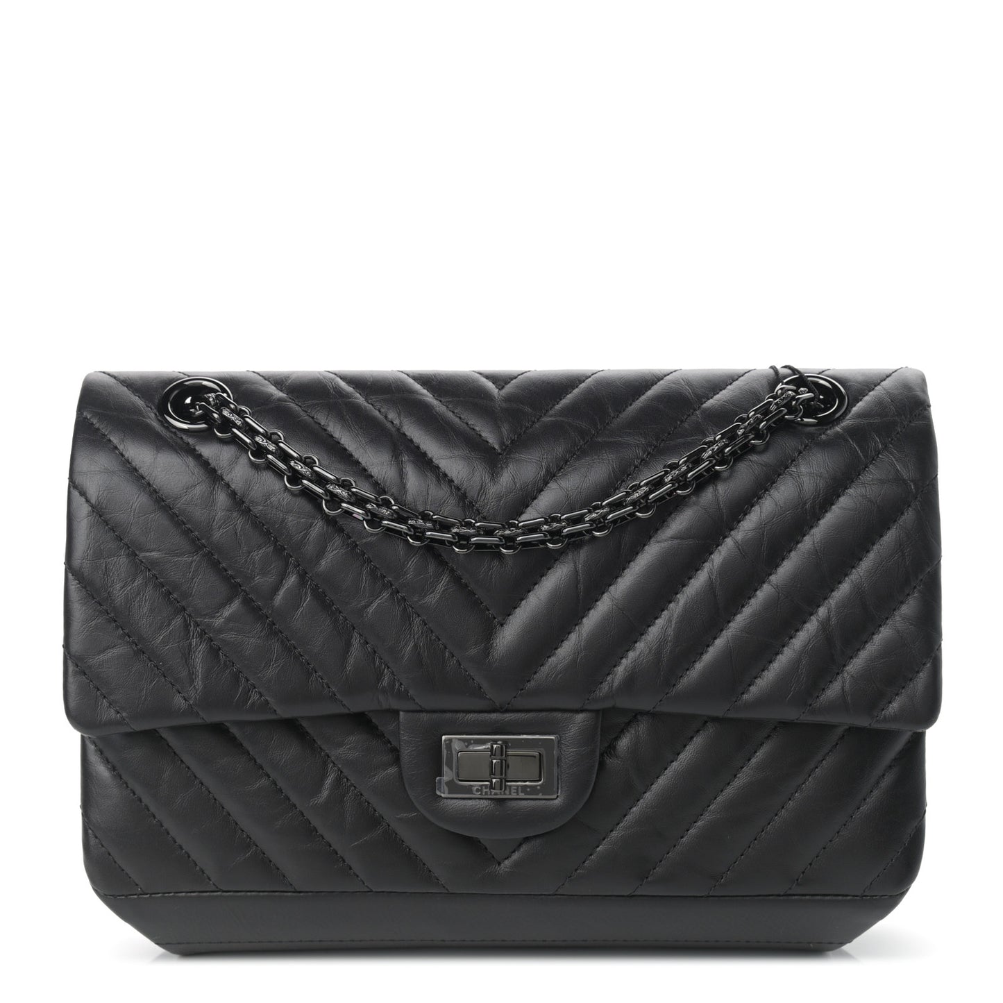 Aged Calfskin Chevron Quilted 2.55 Reissue 225 Flap So Black