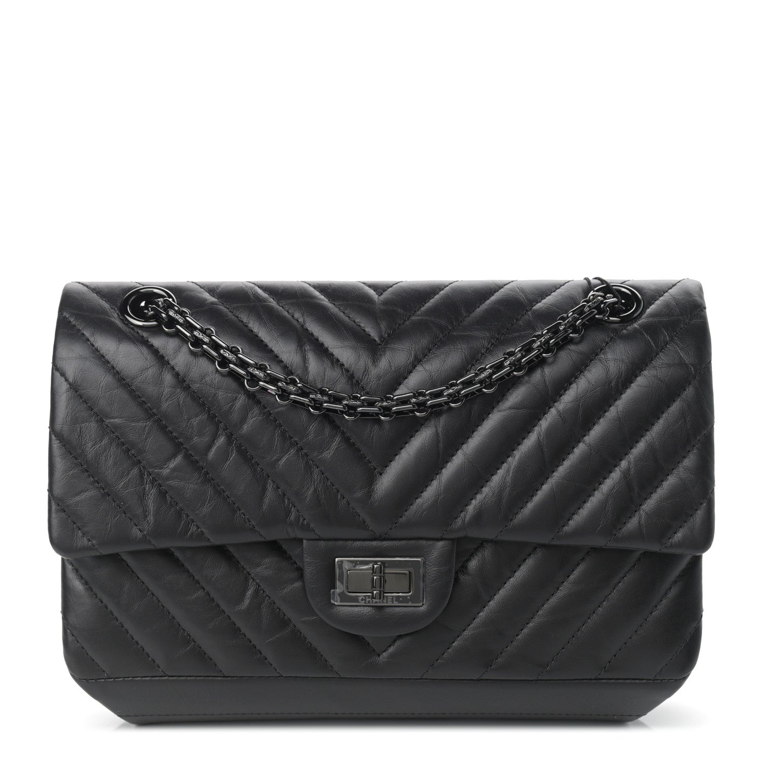 Chanel Aged Calfskin Chevron Quilted 2.55 Reissue 225 Flap So Black 1 of 10