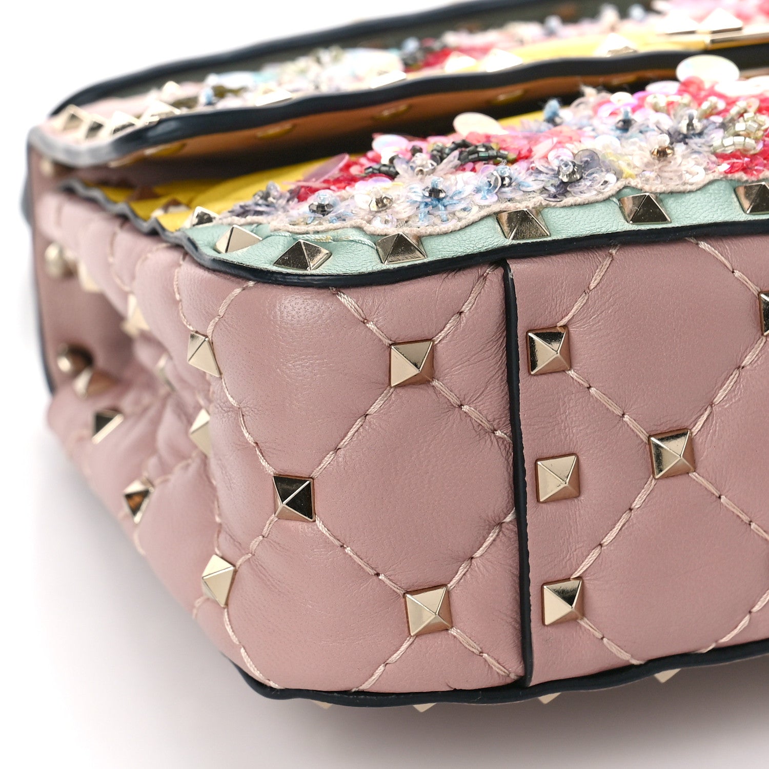 Valentino Garavani Nappa Sequin Flower Small Rockstud Spike Shoulder Bag Multicolor 7 of 8