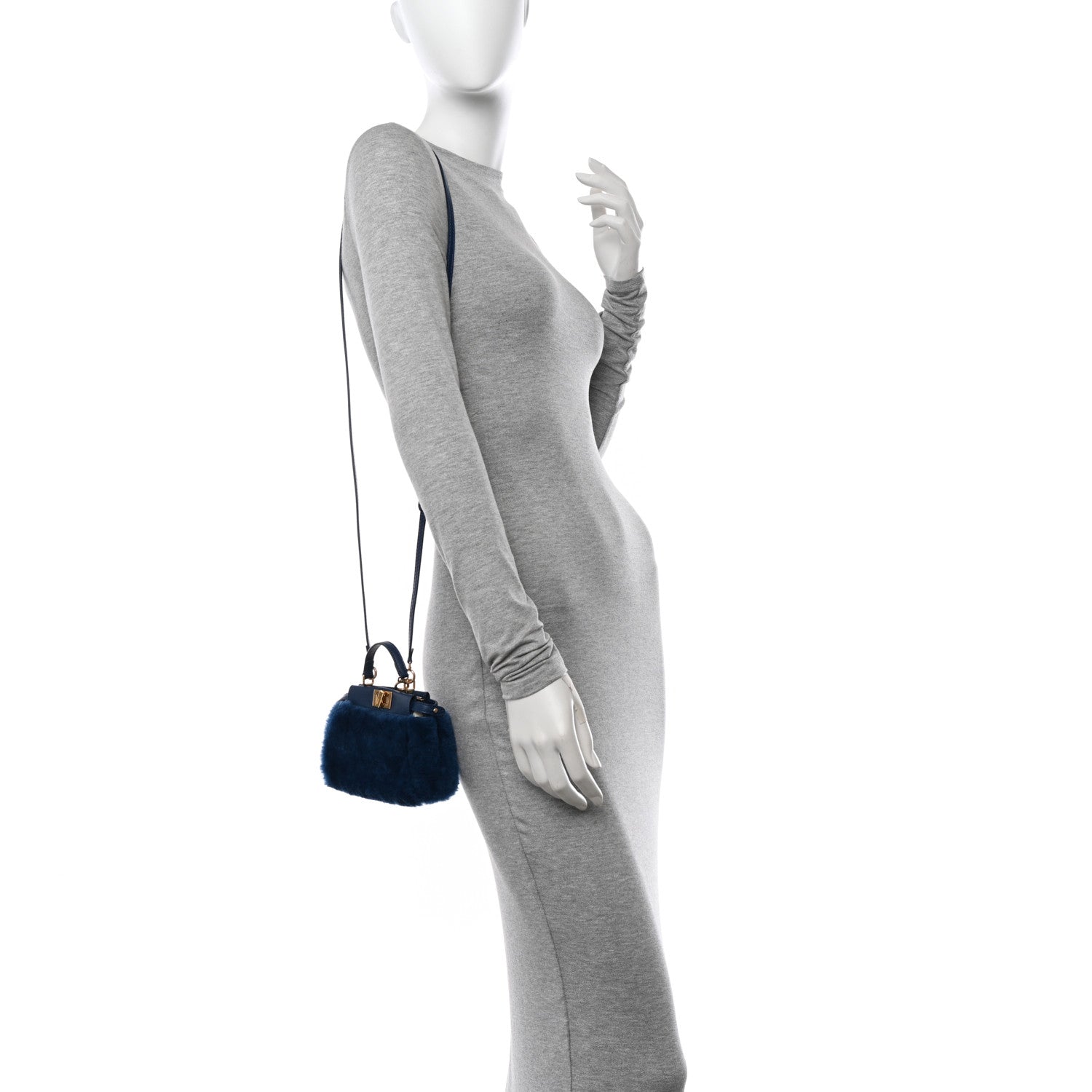 Fendi Shearling Shiny Nappa Micro Peekaboo Iconic Satchel Blue 2 of 11