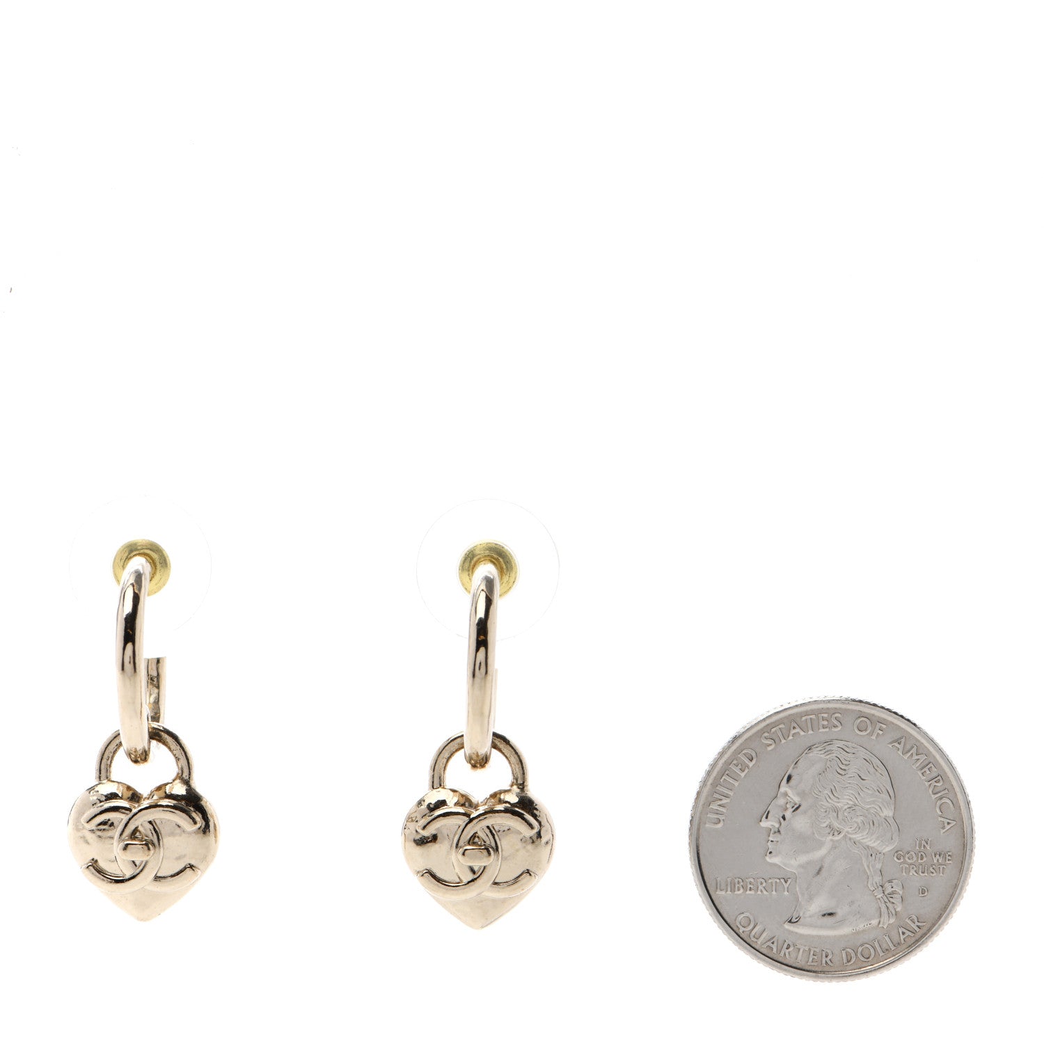 Chanel Metal CC Heart Turnlock Drop Earrings Gold 2 of 4