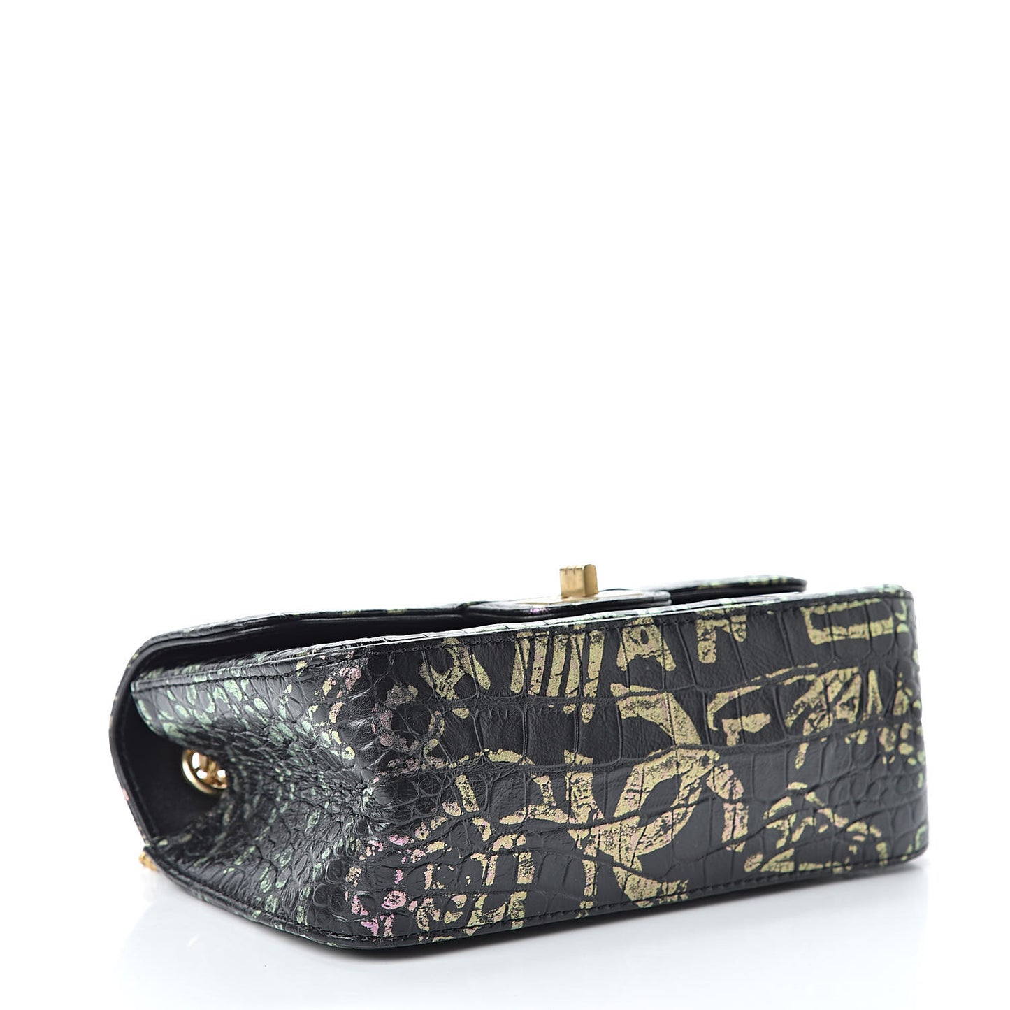 Calfskin Crocodile Embossed Graffiti 2.55 Mini Cocodile Reissue Flap Black Pink
