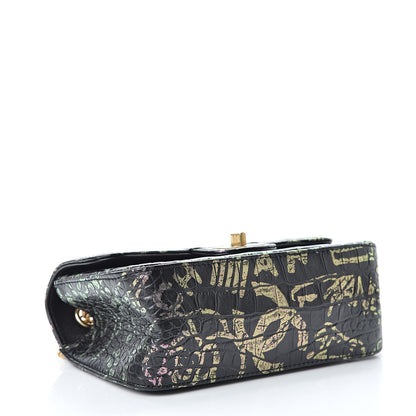 Chanel Calfskin Crocodile Embossed Graffiti 2.55 Mini Cocodile Reissue Flap Black Pink 4 of 11