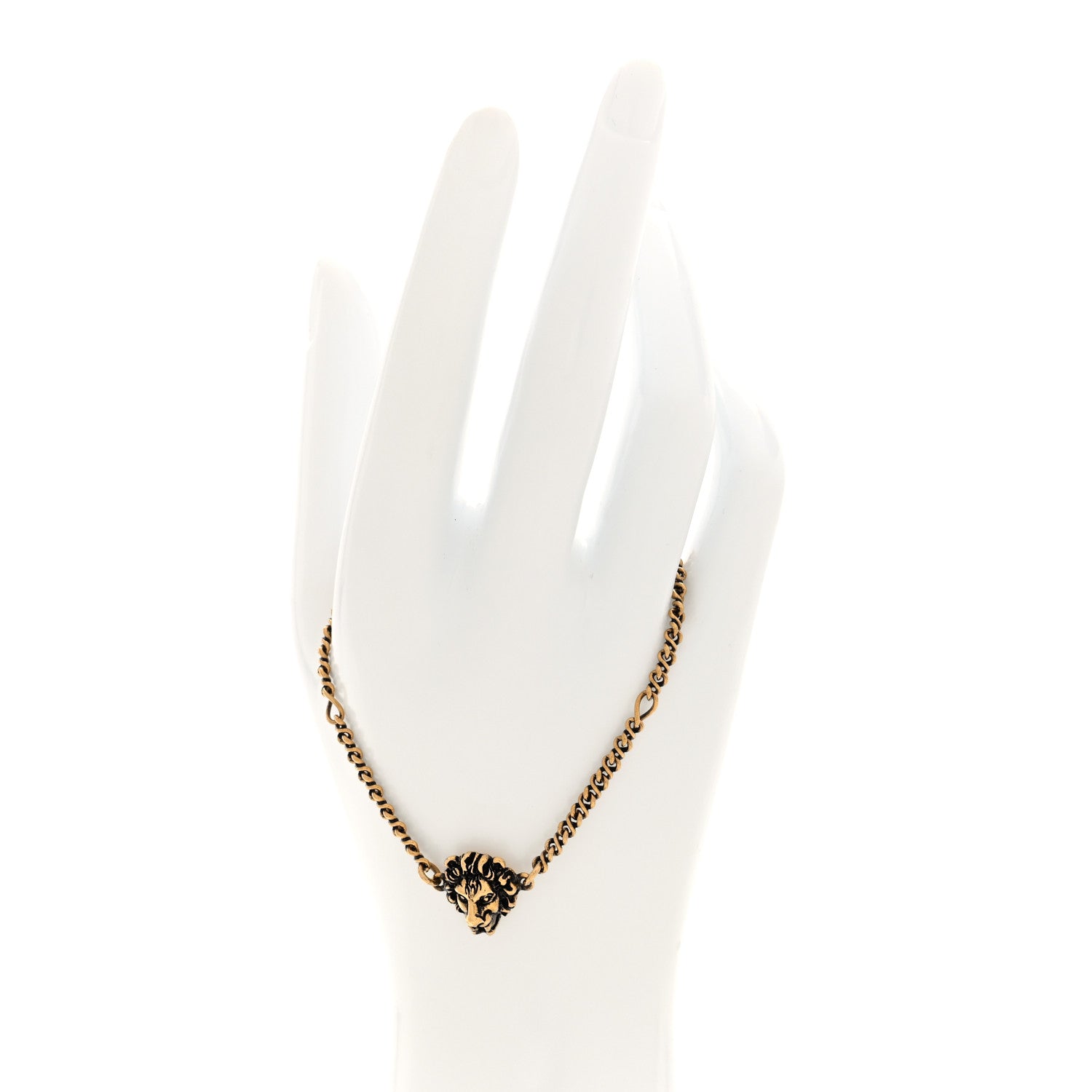 Gucci Metal Lion Head Bracelet Aged Gold 2 of 6