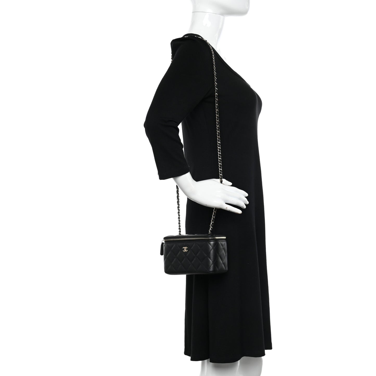 Caviar Quilted Small Vanity Case With Chain Black