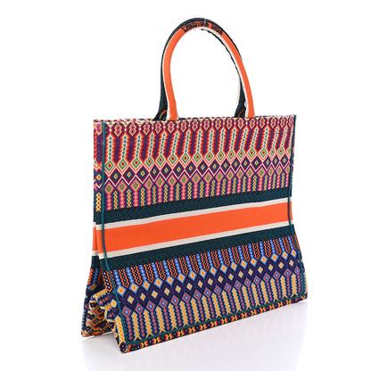 Christian Dior Canvas Embroidered Large Book Tote Orange Multicolor 3 of 9
