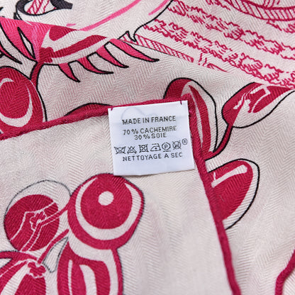 Hermes Cashmere Silk Mythiques Phoenix Coloriage Shawl 140 White Rose Black 3 of 5