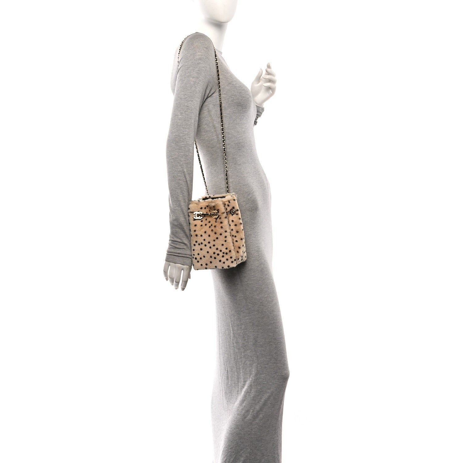 Chanel Pony Hair Cheetah Printed CC Chain Bucket Bag Light Beige Black 3 of 21