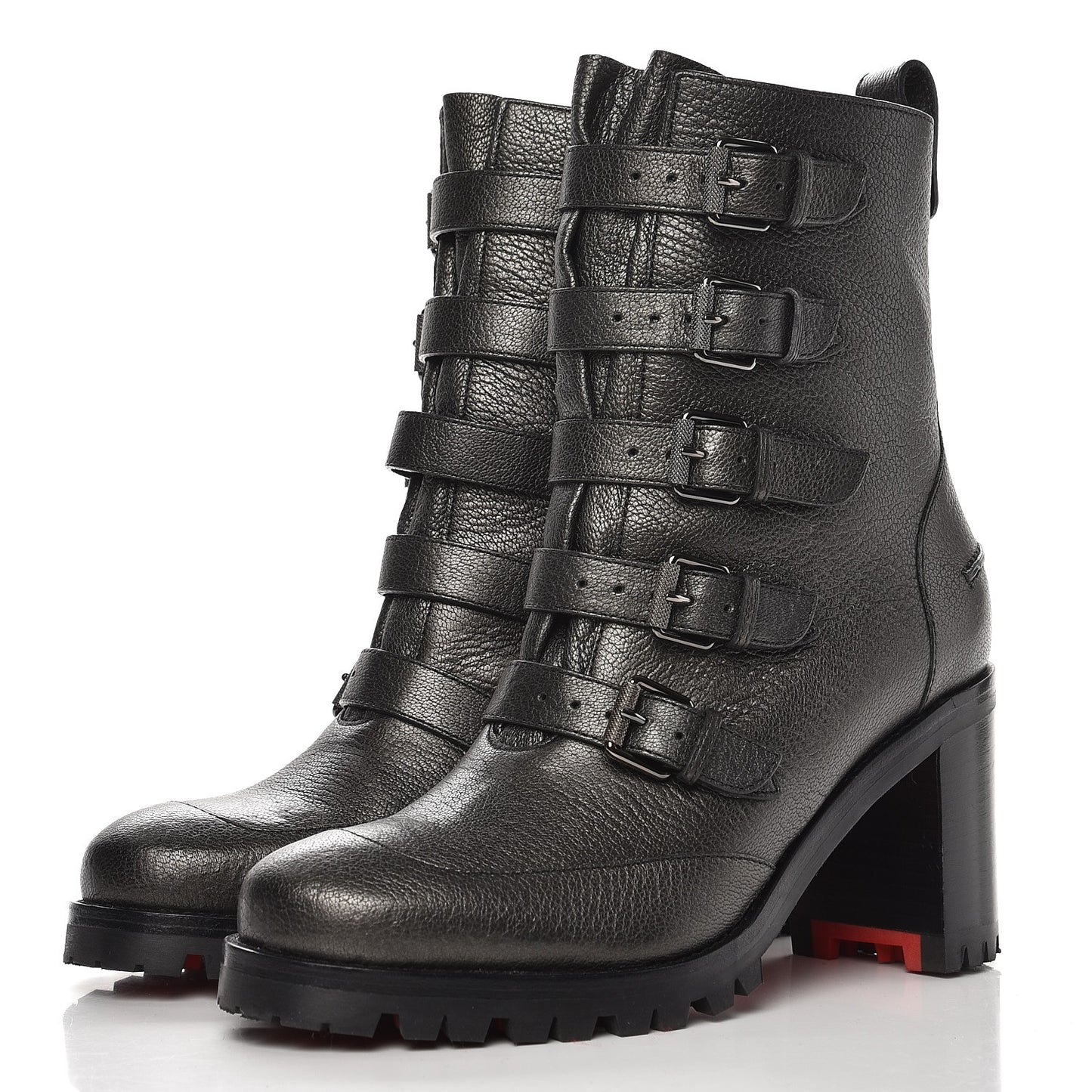 Grained Metallic Nappa Who Walks 70 Combat Ankle Boots 35 Black