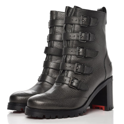 Christian Louboutin Grained Metallic Nappa Who Walks 70 Combat Ankle Boots 35 Black 2 of 8