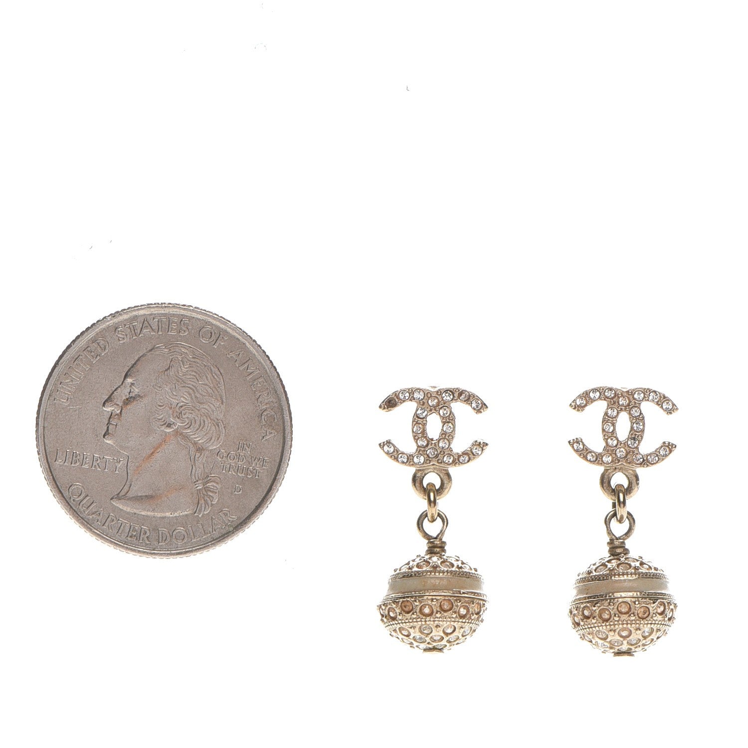 Chanel Crystal CC Drop Earrings Gold 2 of 6