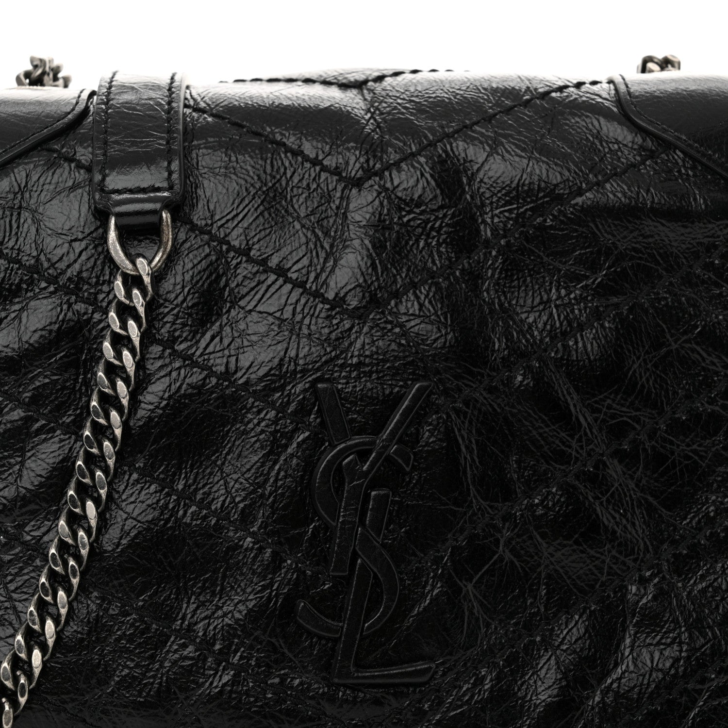 Saint Laurent Crinkled Calfskin Matelasse Monogram Niki Chain Wallet Black 8 of 10