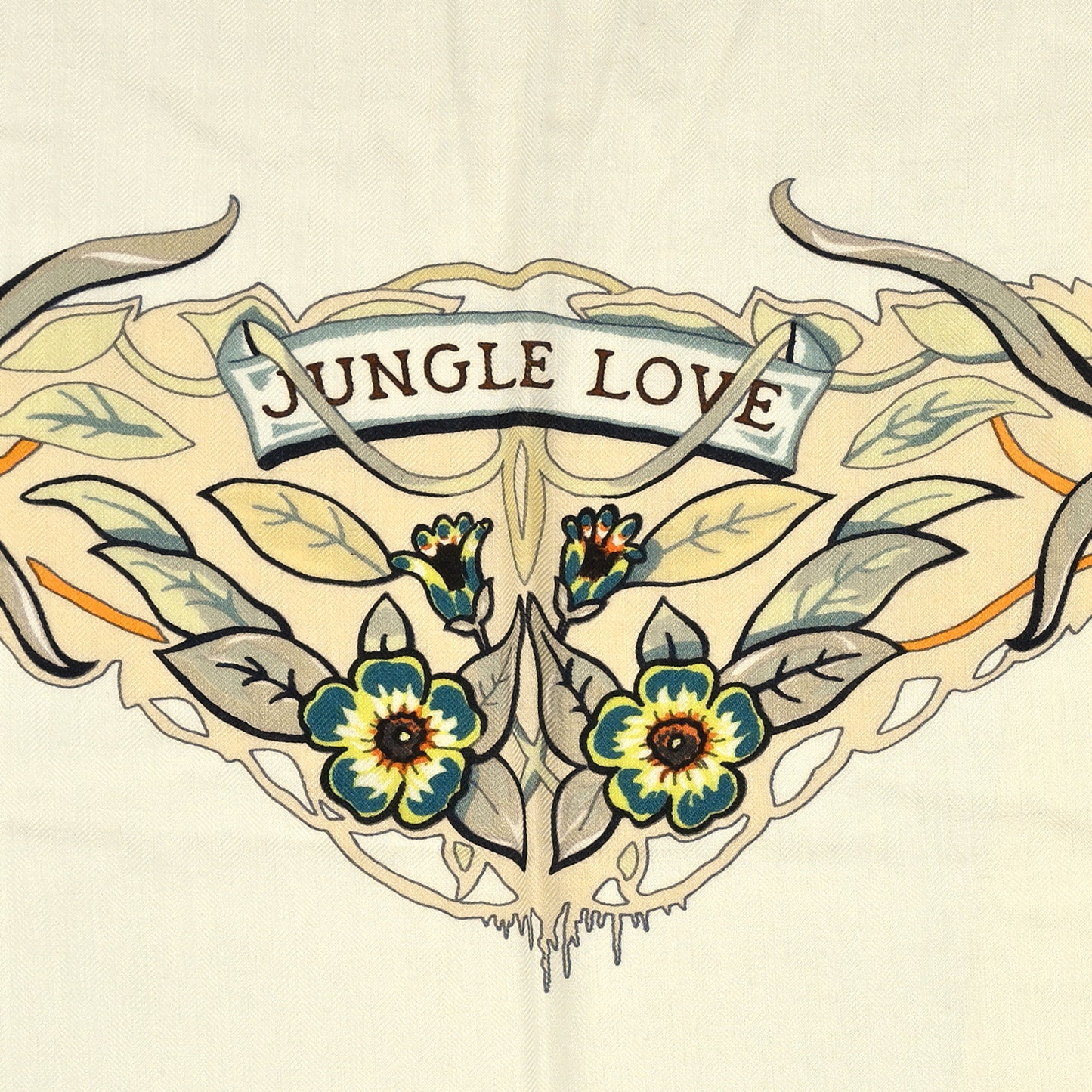 Cashmere Silk Jungle Love Shawl 140 White Jaune Paille Orange