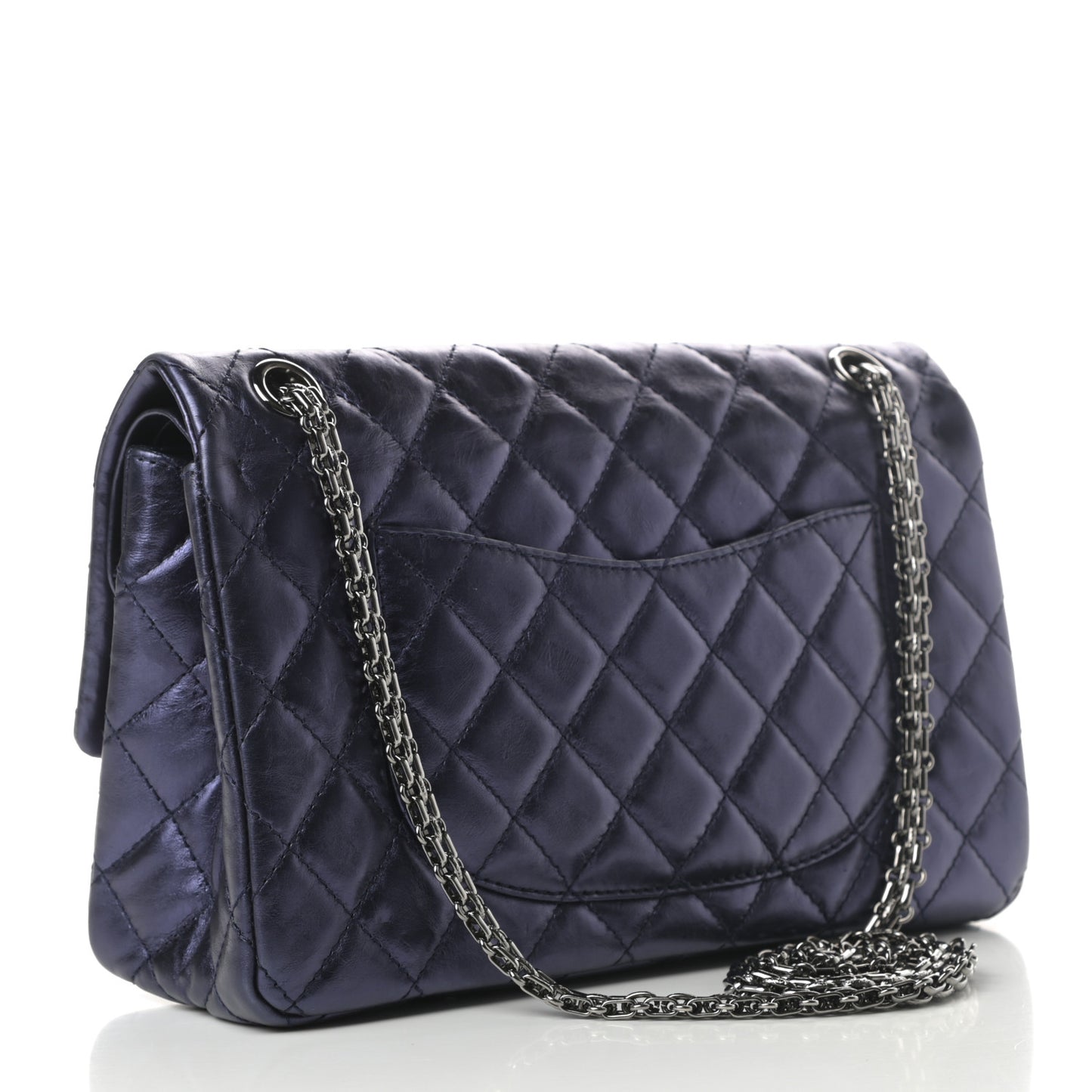 Metallic Aged Calfskin Quilted 2.55 Reissue 226 Flap Dark Navy Blue