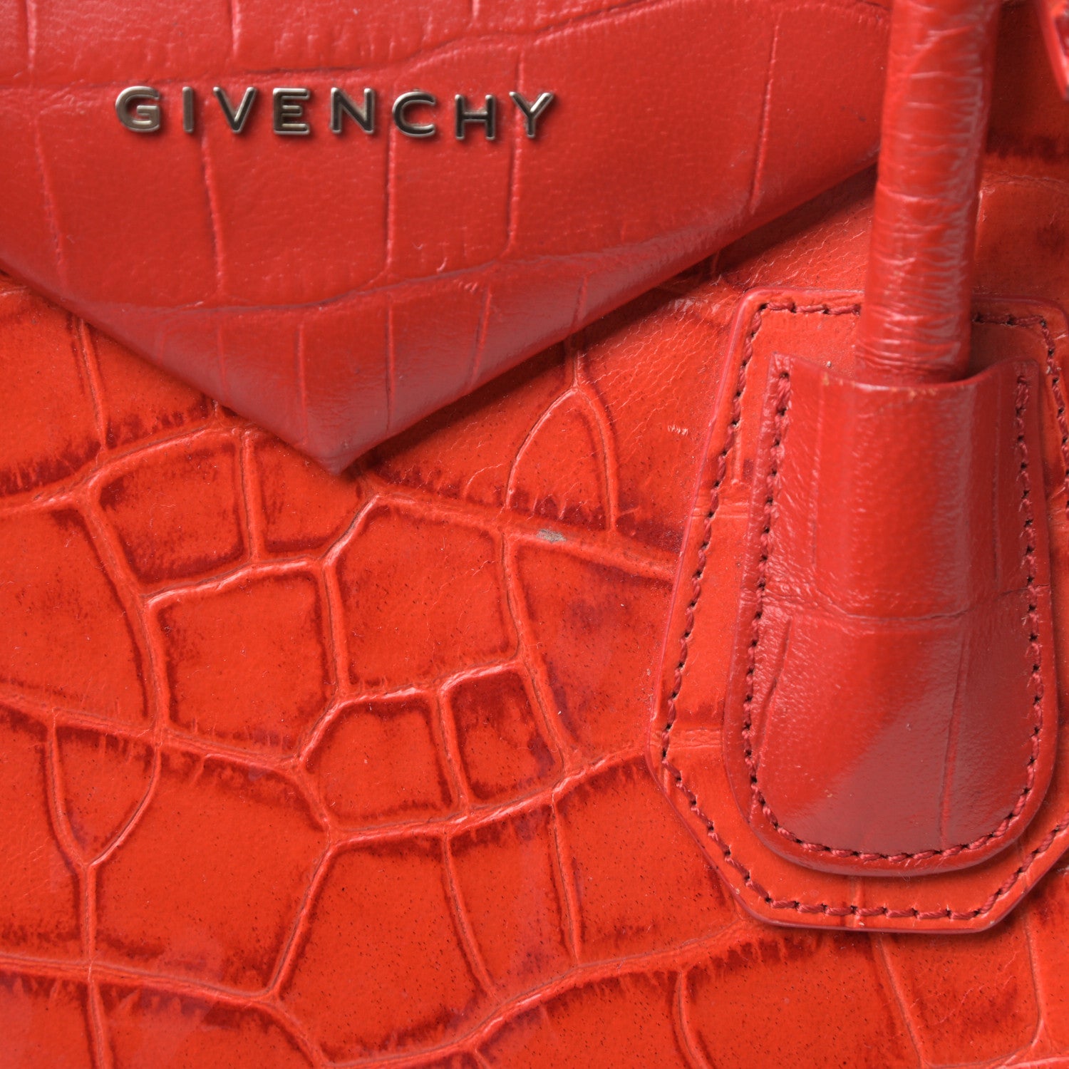 Givenchy Calfskin Crocodile Embossed Medium Antigona Red 21 of 21