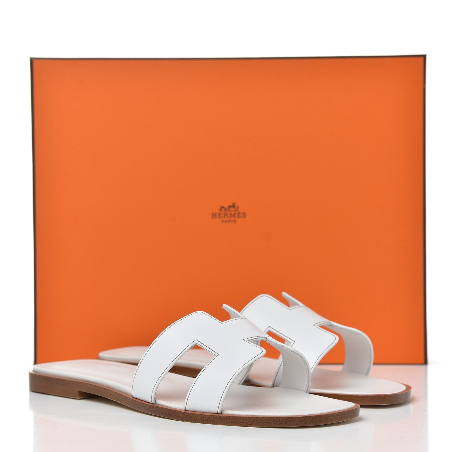 Hermes Box Calfskin Oran Sandals 37.5 White 9 of 9