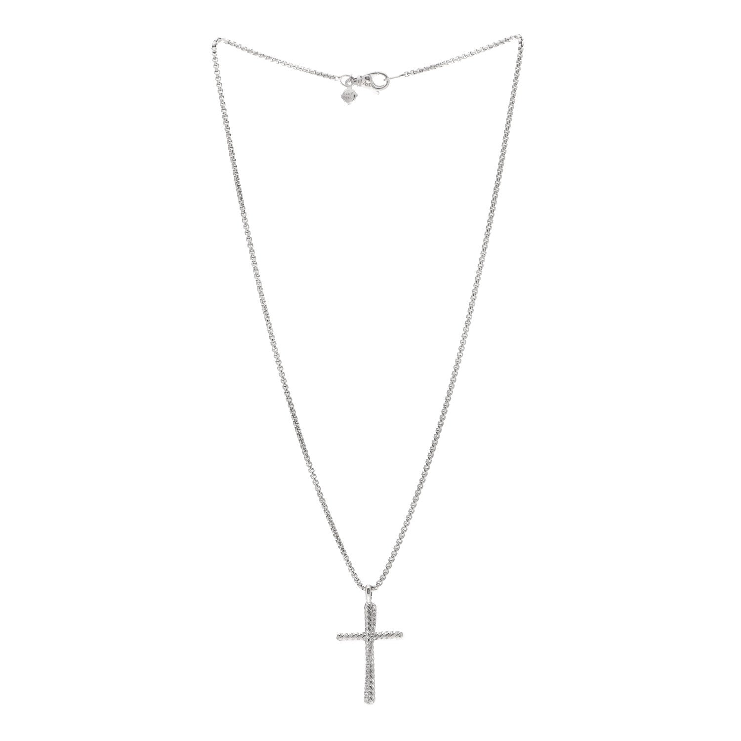 David Yurman Sterling Silver Diamond 35mm Crossover Cross Necklace 3 of 6