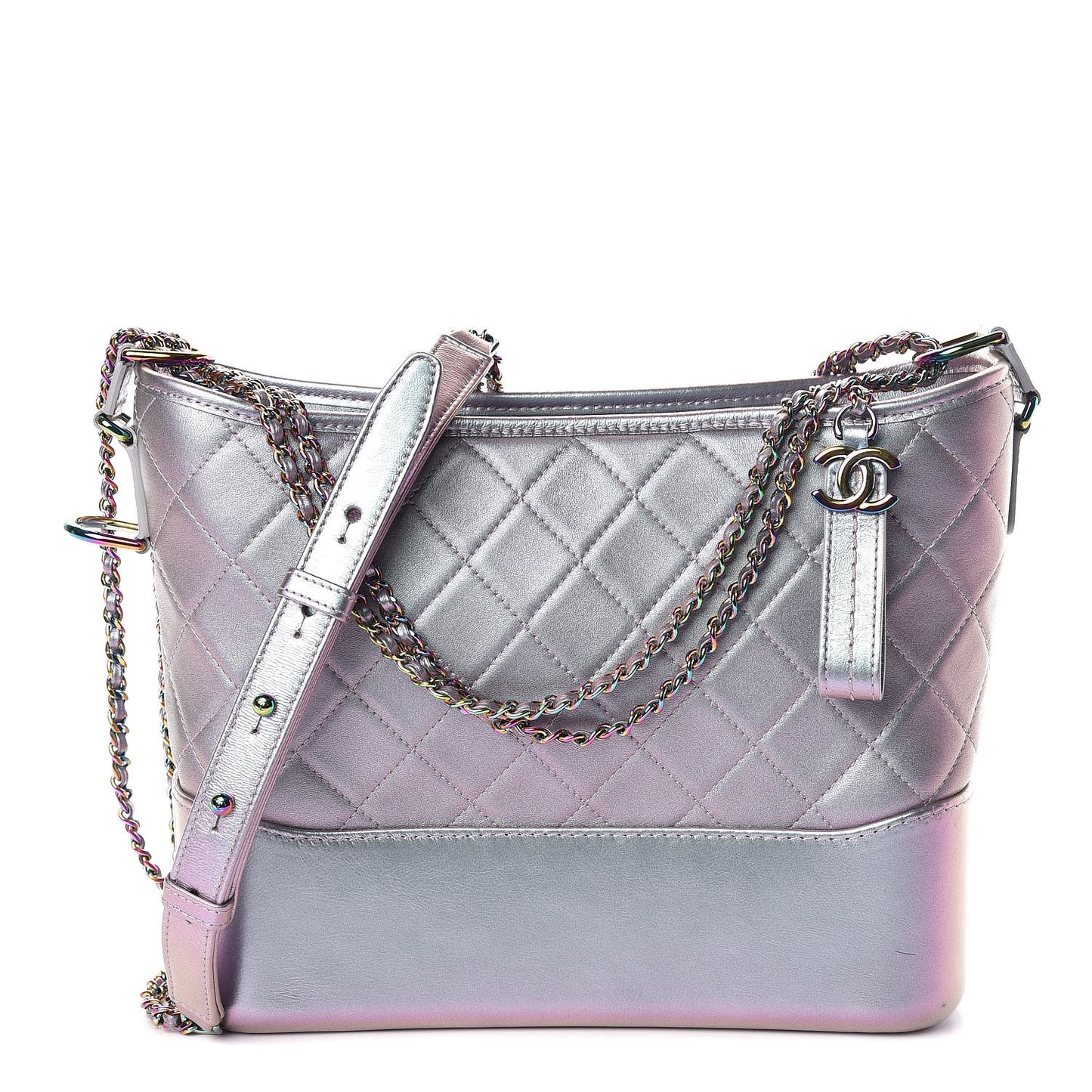Iridescent Lambskin Calfskin Quilted Medium Gabrielle Hobo Light Purple
