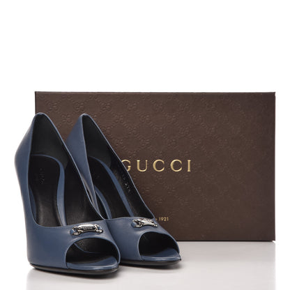 Gucci Calfskin Logo Plate Peep Toe Pumps 37.5 Admiral 11 of 11