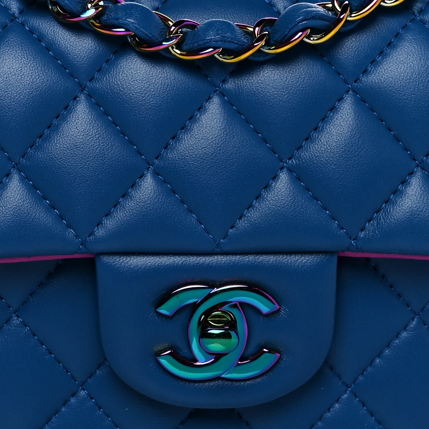 Lambskin Quilted Mini Rectangular Flap Blue Purple