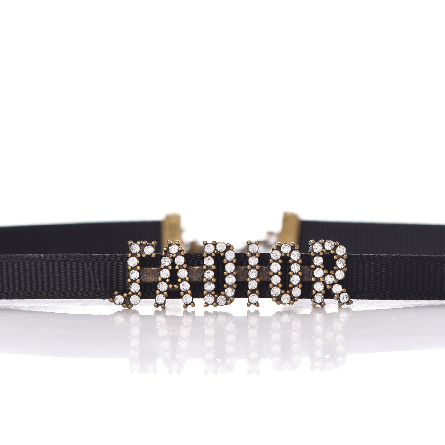 Grosgrain Ribbon Crystal J'Adior Logo Choker Necklace Black White