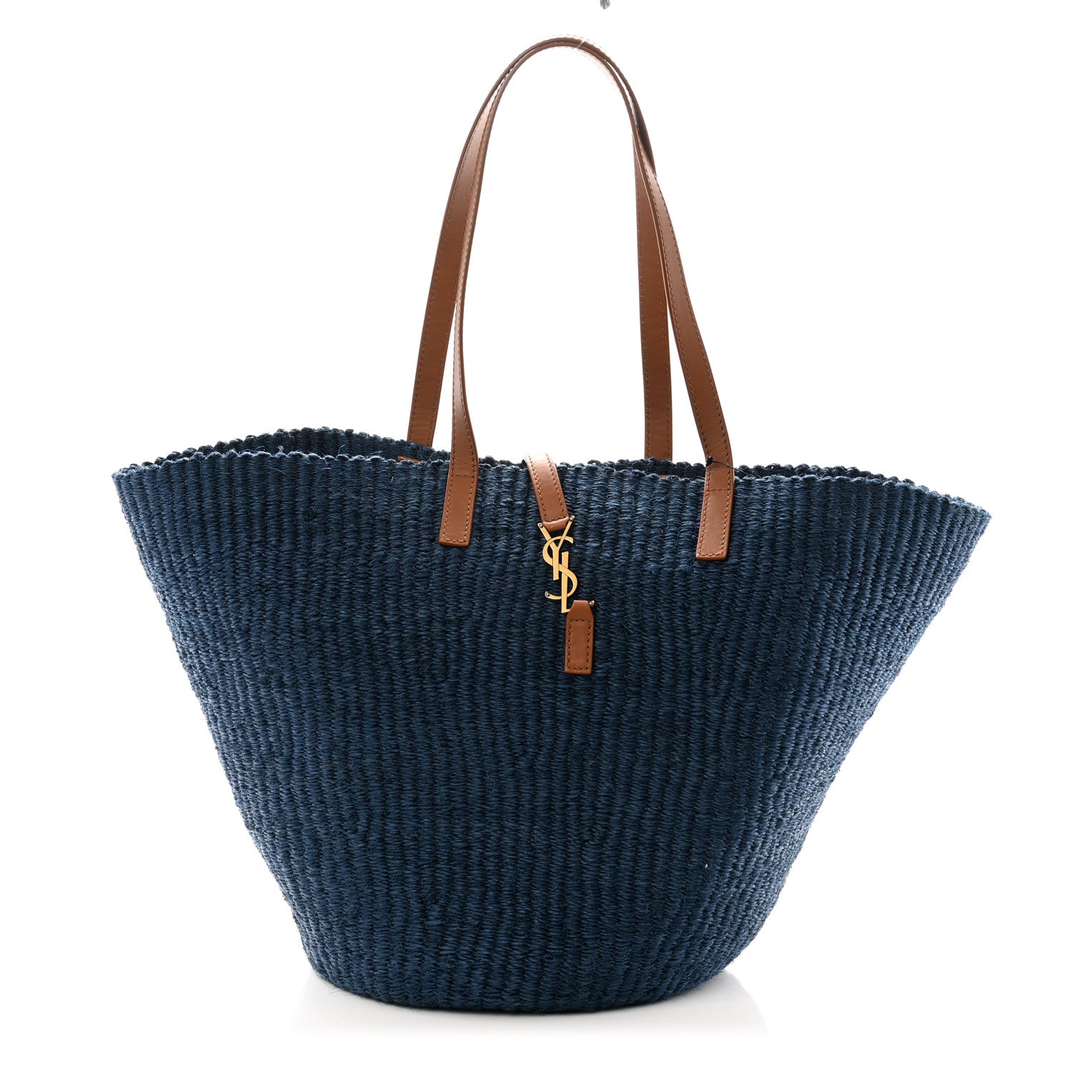 Saint Laurent Raffia Calfskin Medium Panier Tote Blue 1 of 10