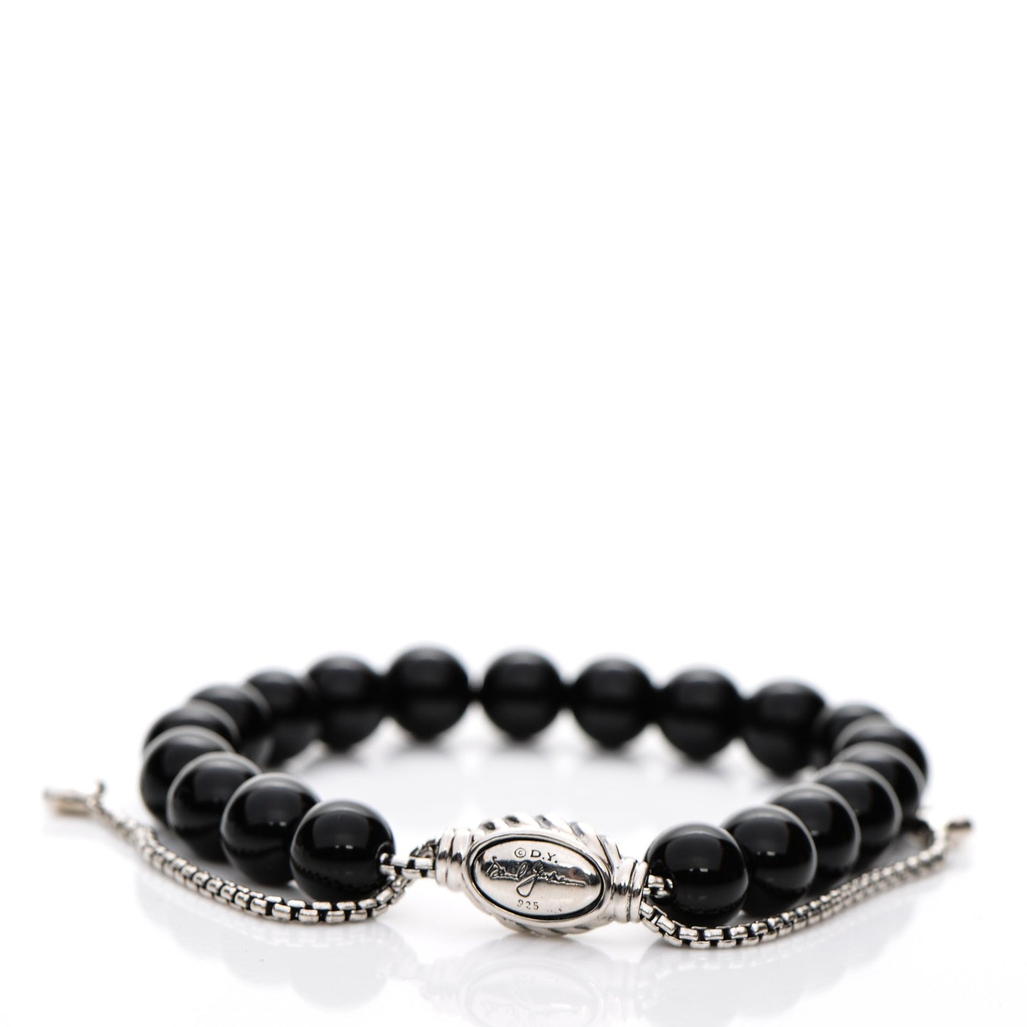 Sterling Silver Black Onyx 8mm Spiritual Beads Adjustable Bracelet