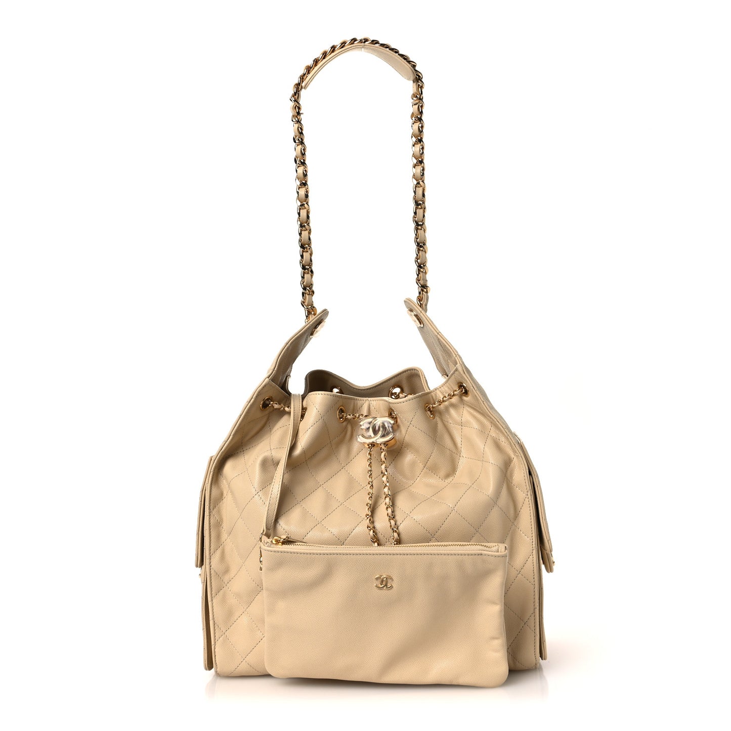 Caviar Quilted Medium Chanel 25 Handbag Beige