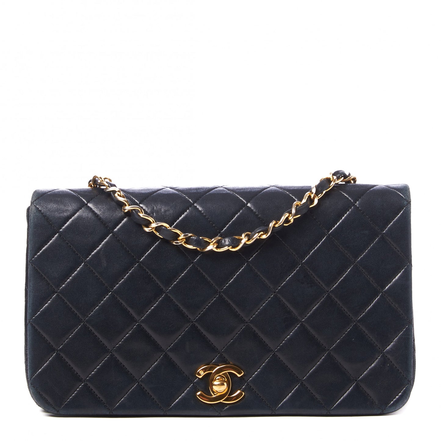 Lambskin Quilted Small Single Flap Bag Navy