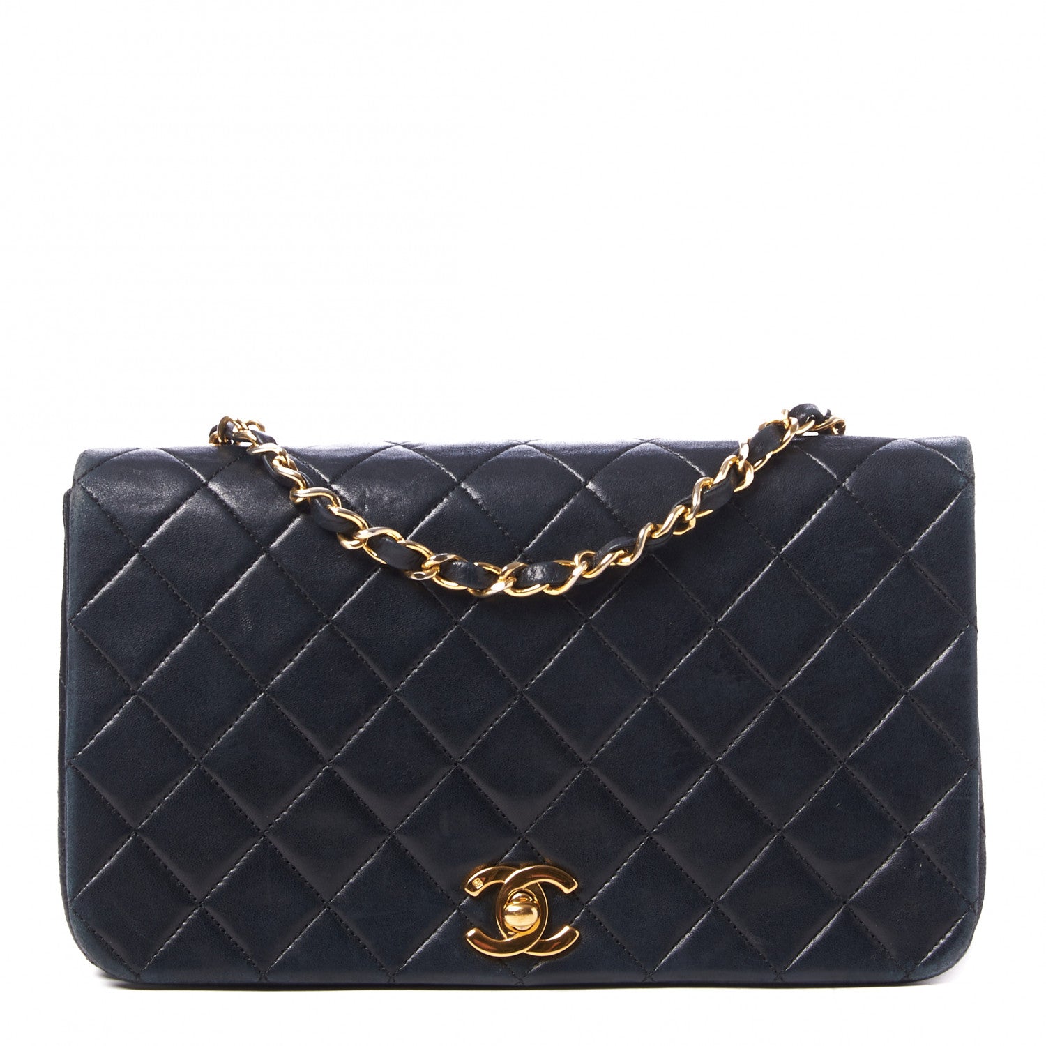 Chanel Lambskin Quilted Small Single Flap Bag Navy 1 of 10