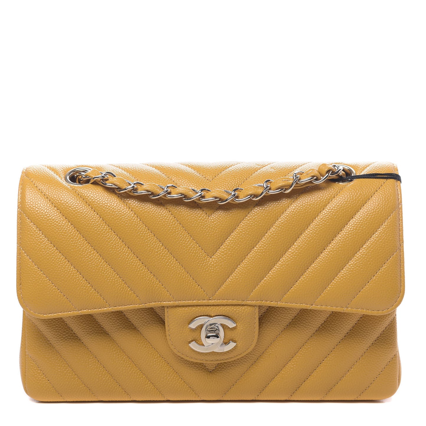 Caviar Chevron Quilted Small Double Flap Yellow