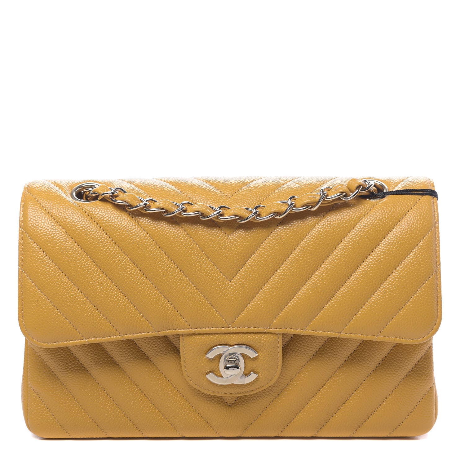 Chanel Caviar Chevron Quilted Small Double Flap Yellow 1 of 11