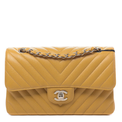 Chanel Caviar Chevron Quilted Small Double Flap Yellow 1 of 11