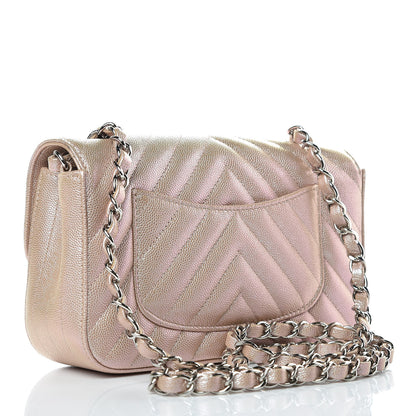 Chanel Iridescent Caviar Chevron Quilted Mini Rectangular Flap Light Gold 3 of 10