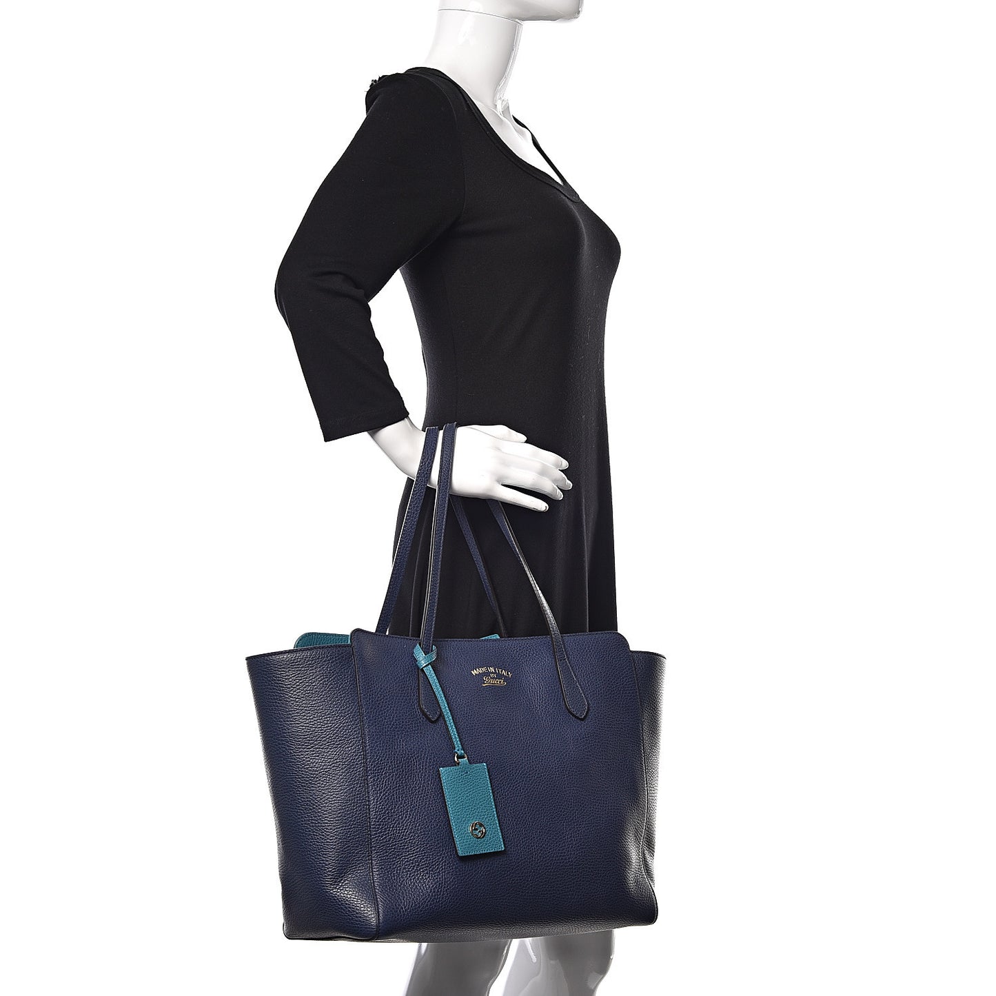 Dollar Calfskin Medium Swing Tote Marine Deep Cobalt