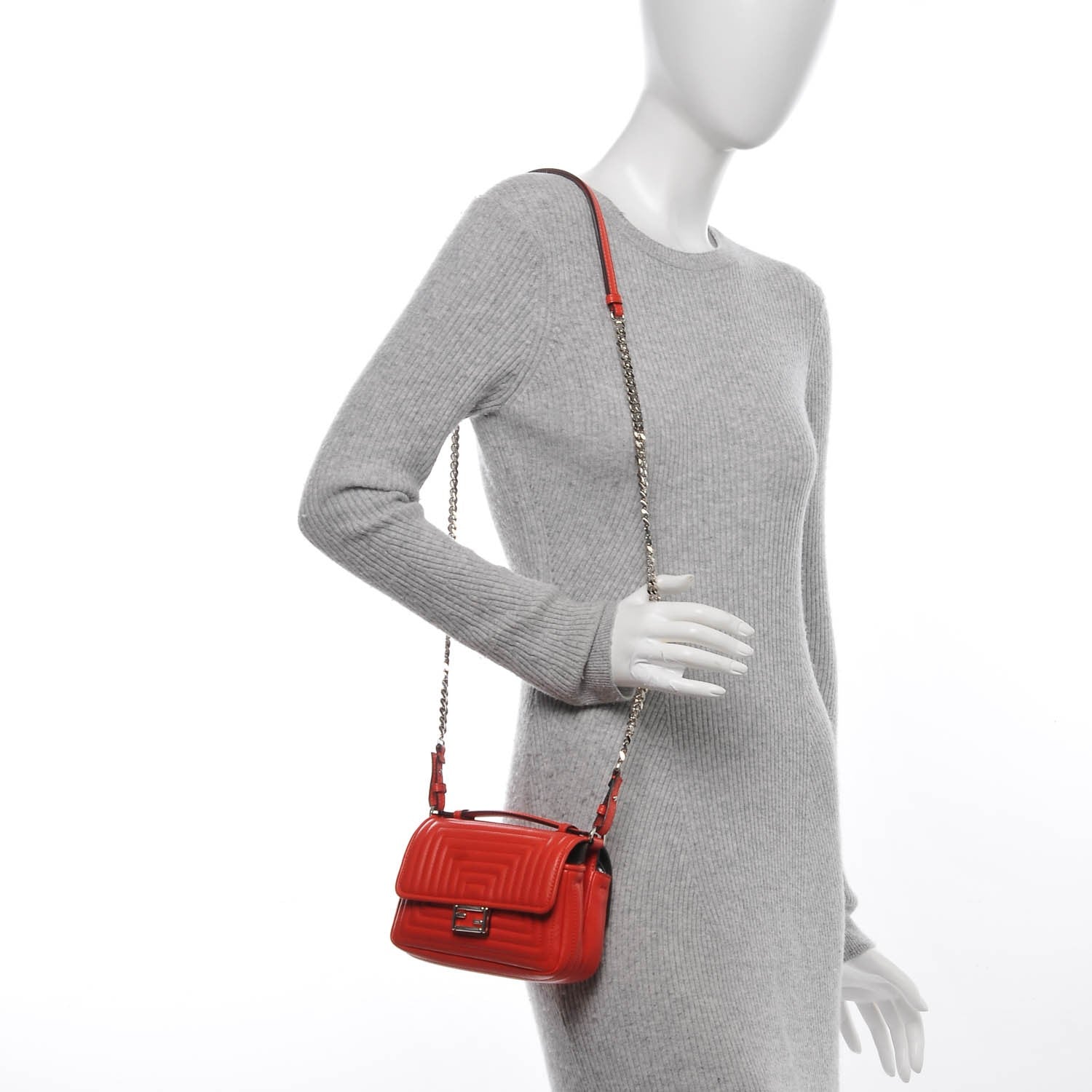 Fendi Shiny Nappa Trapuntata Micro Double Baguette Papavero 2 of 9