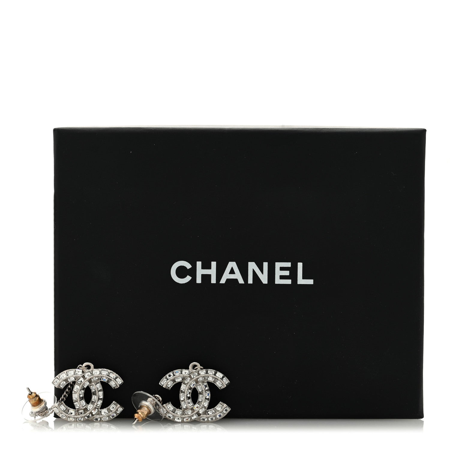 Chanel Baguette Crystal CC Drop Earrings Silver 5 of 5