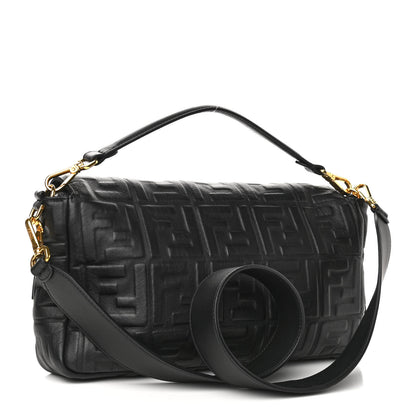 Fendi Nappa FF 1974 Embossed Large Baguette Black 3 of 12