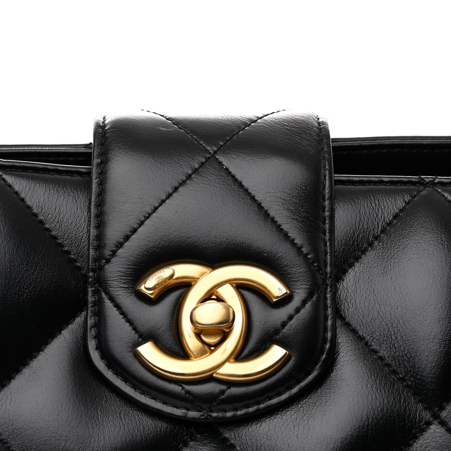 Shiny Calfskin Quilted Shopping Tote Black