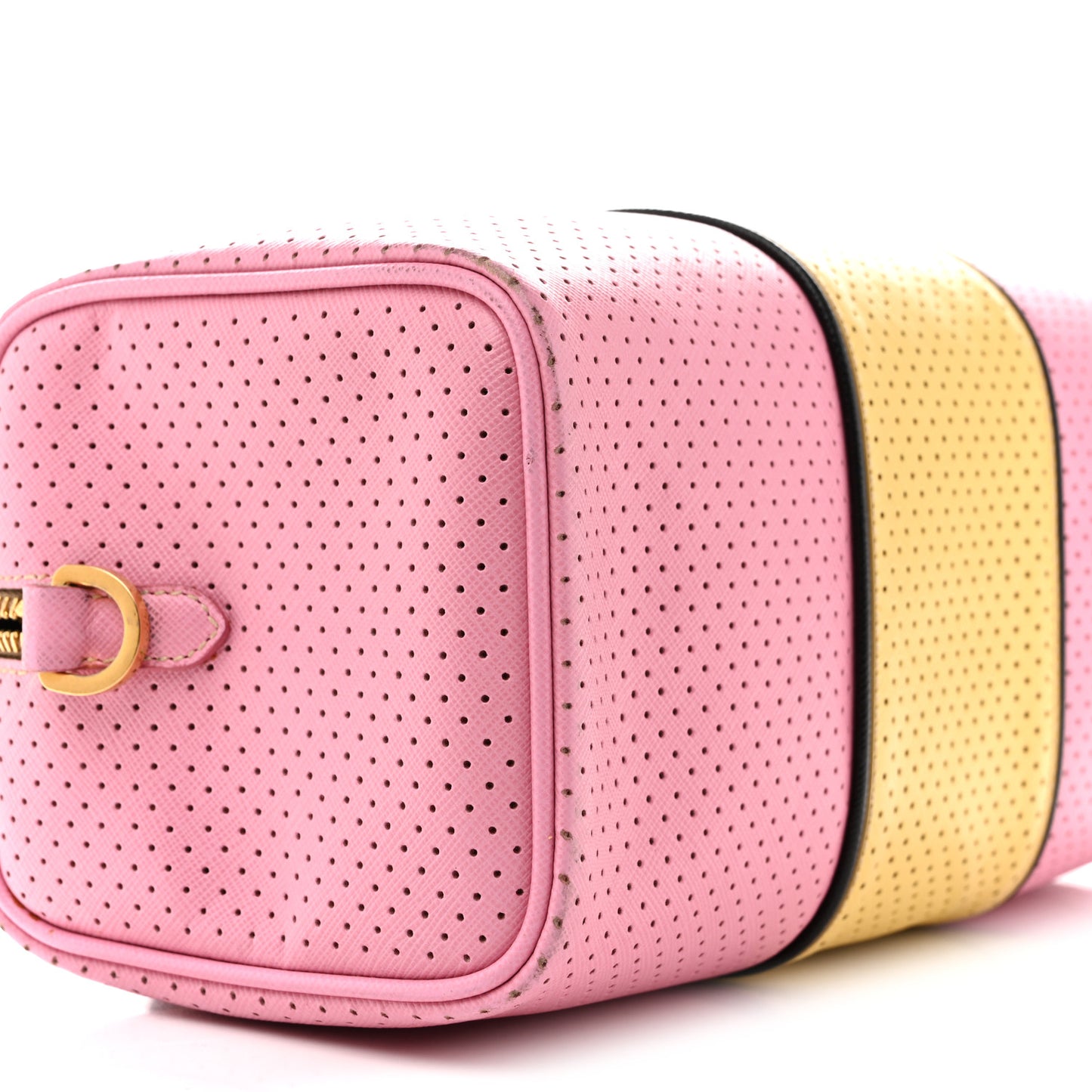 Saffiano Perforated Striped Shoulder Bag Pink Yellow Black